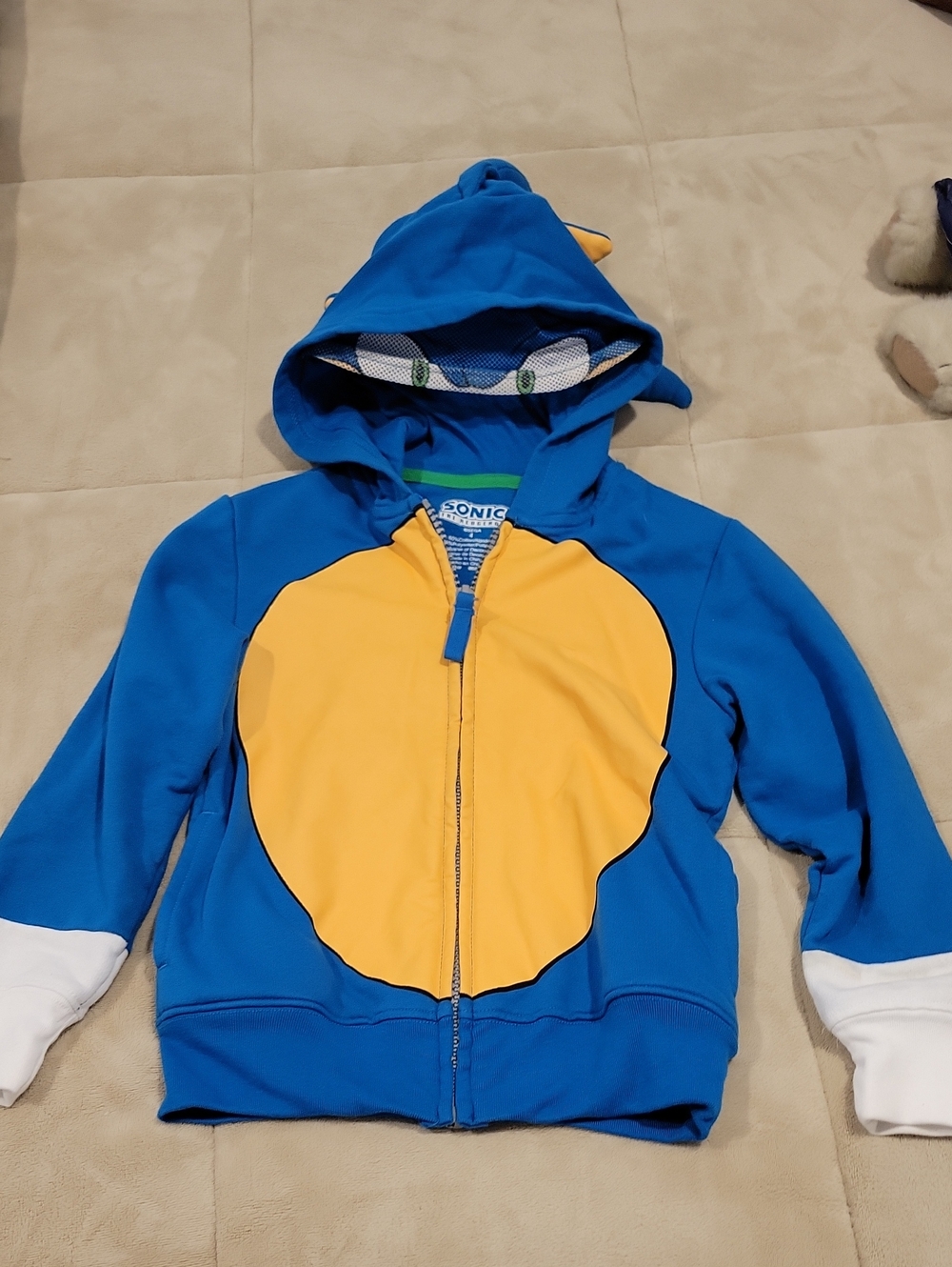 Blue & Yellow Kids Sonic Zip-Up Hoodie with Character Hood Size 4